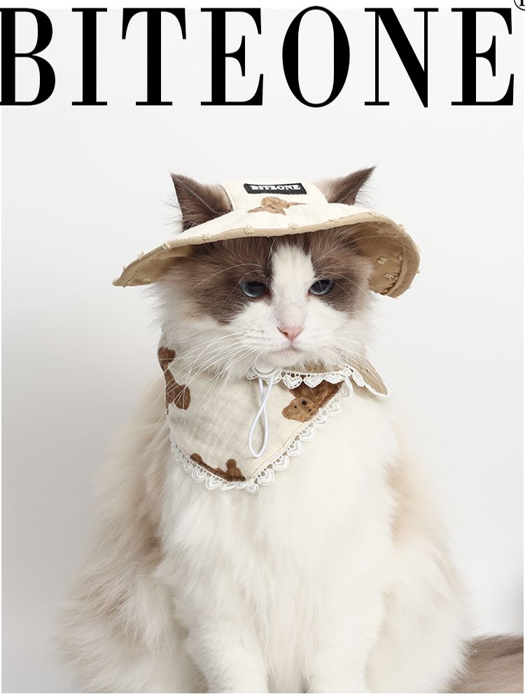 Biteone【Goodnight Bear】 Cat, Dog, and Dog Accessories Spring/Summer New Cute Fisherman Neck