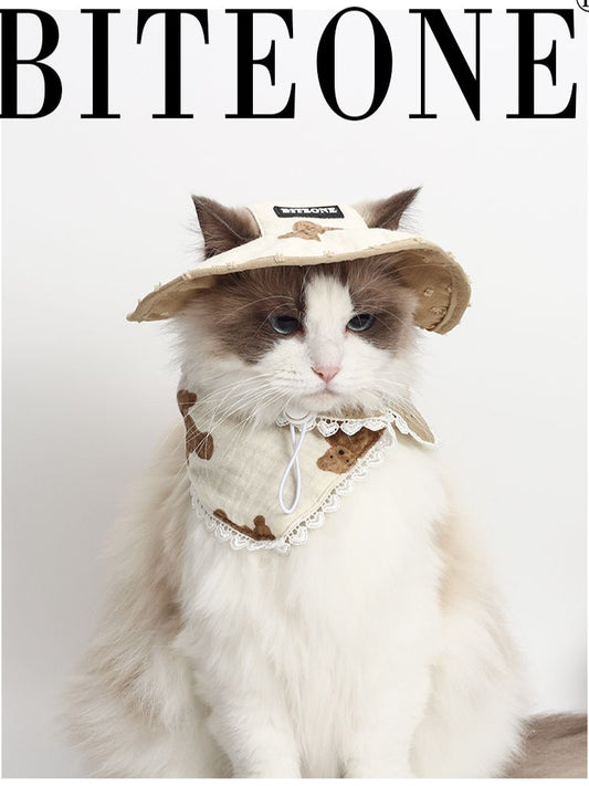 Biteone【Goodnight Bear】 Cat, Dog, and Dog Accessories Spring/Summer New Cute Fisherman Hat