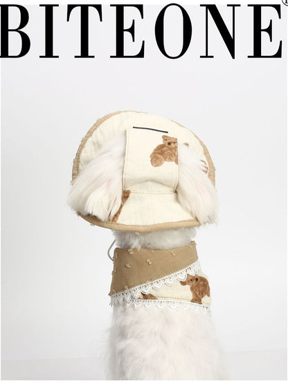 Biteone【Goodnight Bear】 Cat, Dog, and Dog Accessories Spring/Summer New Cute Fisherman Hat